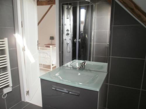 a bathroom with a sink and a shower at Gites du Manoir in Runan