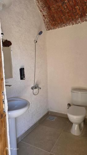 a bathroom with a toilet and a sink and a shower at Agmair Amellal in Siwa
