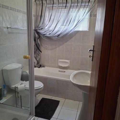 a bathroom with a toilet and a sink at Vir Oulaas Guesthouse in Nieuwoudtville