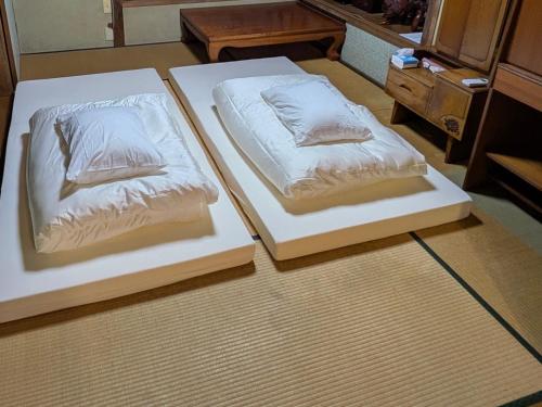 two beds sitting on the floor in a room at 碧 AO Antik&Bay in Takamatsu