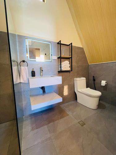 a bathroom with a sink and a toilet at Seabreeze Haven Resort in Maria