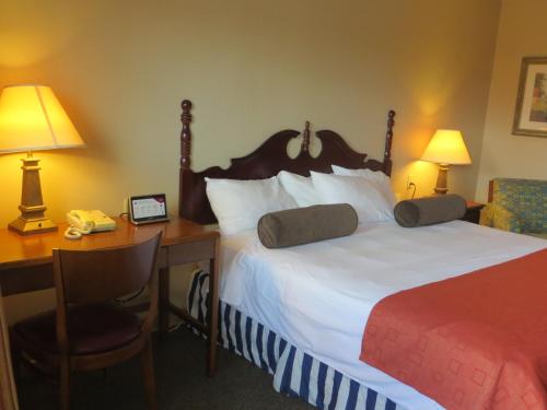 休斯頓的住宿－阿斯特羅最佳汽車旅館，酒店客房配有一张床、一张书桌和一部电话