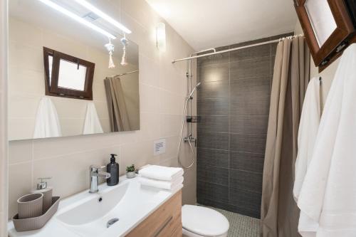 a bathroom with a sink and a shower at El Barril in Chio
