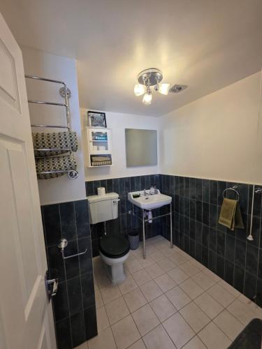 a bathroom with a toilet and a sink at The Salty Loft in Hastings
