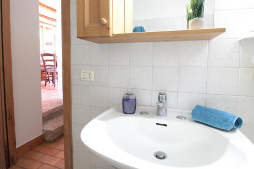 a white sink in a bathroom with a mirror at Baita Costa Di Gial in Lamon