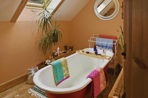 a bath tub in a bathroom with a plant at The Archway Suite in Peebles