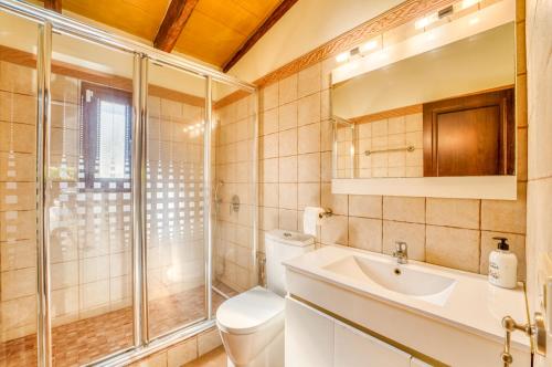 a bathroom with a toilet and a sink and a shower at Finca Cas Padrins in Manacor