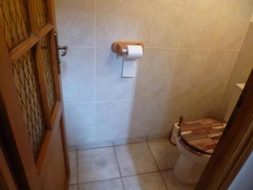 a bathroom with a toilet and a roll of toilet paper at Gîte des Oiseaux in Bieuzy-les Eaux