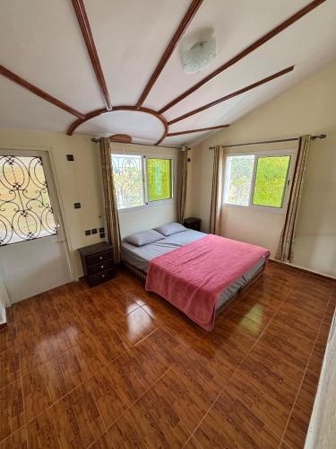 a bedroom with a bed and two windows at Dar Idurar in Imouzzer du Kandar