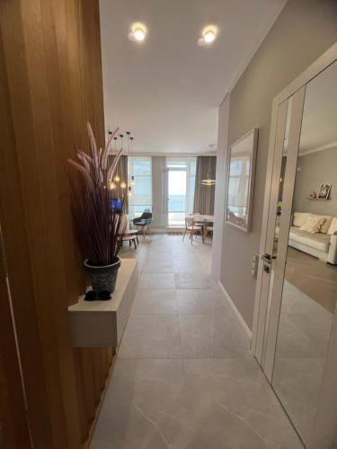 a living room with a hallway with a potted plant at Апартаменты у моря Magnit первая линия in Odesa