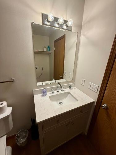a bathroom with a sink and a large mirror at Wildcat 4020 in Marion