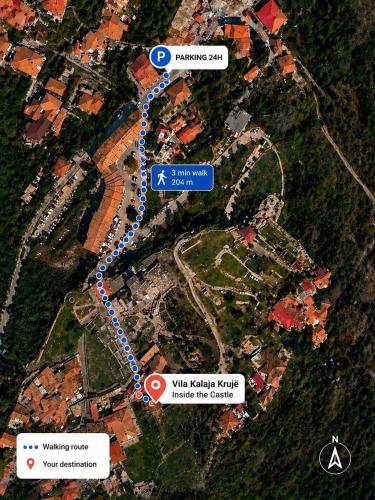 a map of a parking lot with street signs at Vila Kalaja Kruje, Inside The Castle in Krujë