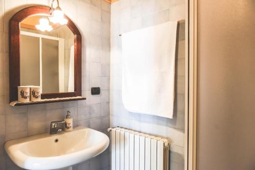 a bathroom with a sink and a mirror and a radiator at Relax Cascina Lissona in Sessant