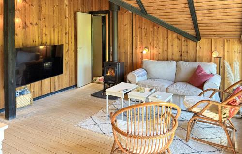 a living room with a couch and a stove at 2 Bedroom Gorgeous Home In Græsted in Græsted