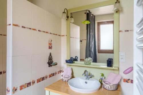 a bathroom with a sink and a mirror at Le gîte embarqué - Géré par Presta-Zen'Services - Barque électrique en supplément in Verdun-sur-Meuse