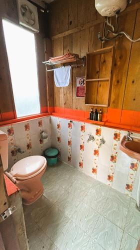 ein Badezimmer mit Toilette und Waschbecken in der Unterkunft Rishikesh Valley in Rishikesh