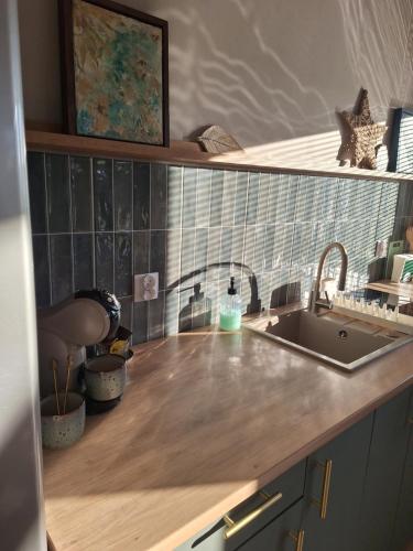 a kitchen with a sink and a counter top at Gospodarstwo agroturystyczne Pod Wielkim Wozem in Jerutki
