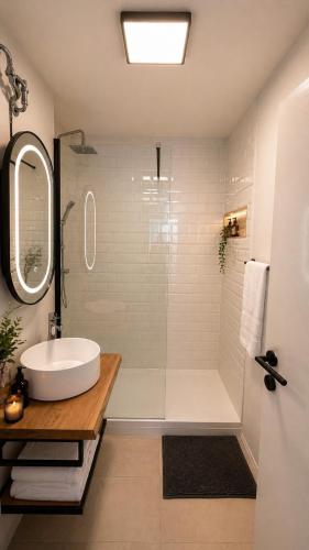 a bathroom with a tub and a sink and a shower at Maisonette Wohnung WALDLOFT in Mehlmeisel