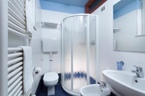 リッチョーネにあるHotel Astraのバスルーム(シャワー、トイレ、シンク付)