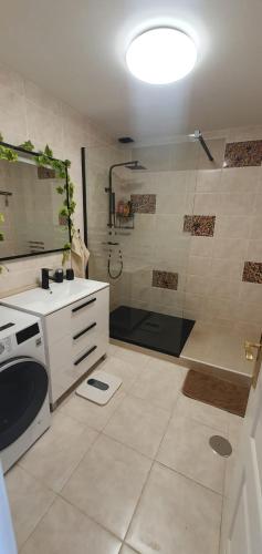 a bathroom with a shower and a sink at Playa Paraiso-Apartment 4 you in Costa Calma