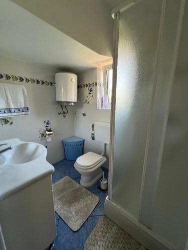 a bathroom with a toilet and a sink and a shower at Apartment Sajković in Ugljan