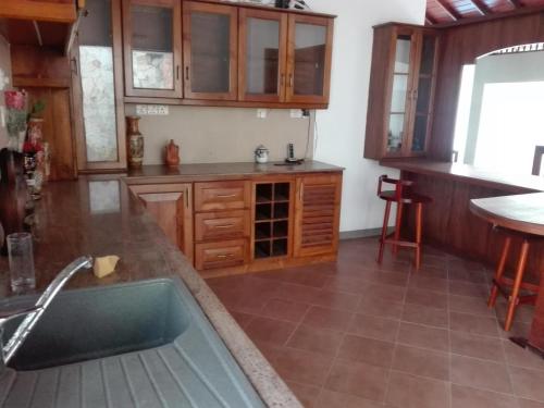 a kitchen with wooden cabinets and a sink at Maple Suite in Kadawata