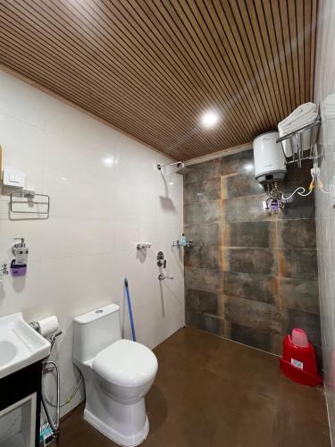 a bathroom with a toilet and a sink at Zimba Cottage Retreat 2 in Kalimpong