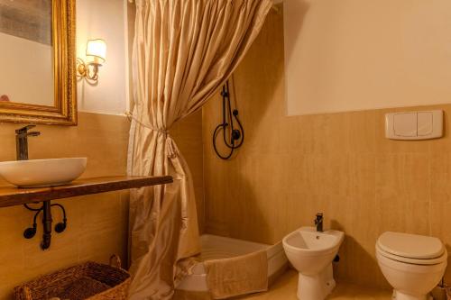 a bathroom with a toilet and a sink and a shower at Villa privata in Maremma Tuscany fontanile & wifi in Montorgiali