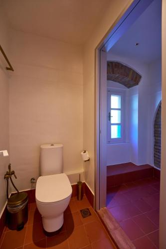 a bathroom with a white toilet in a room at Casa Zacco in Parga
