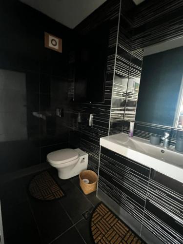 a bathroom with a white toilet and a sink at 3BR Oceanview Villas - Raisara Retreat, Central Suva in Suva