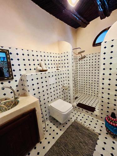 a bathroom with a white toilet and a sink and a sink at Riad Dar Abi in Essaouira