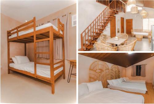 two pictures of a bedroom with bunk beds and a living room at Villa Adara by Araw Residences in Luksuhin