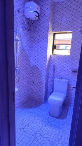 a white bathroom with a toilet and a sink at Daikon Garden Hotel in Ekwulobia