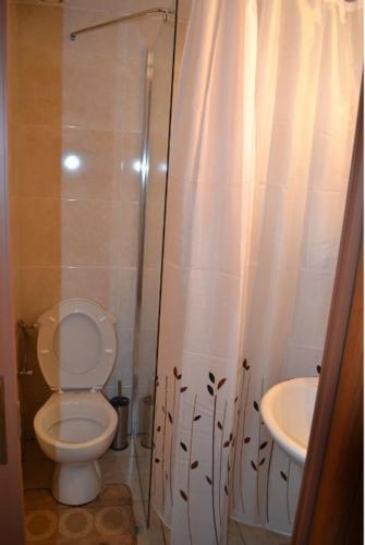 a bathroom with a toilet and a sink at Stone-built house Vrontados Chios 3' from beach in Vrontádos