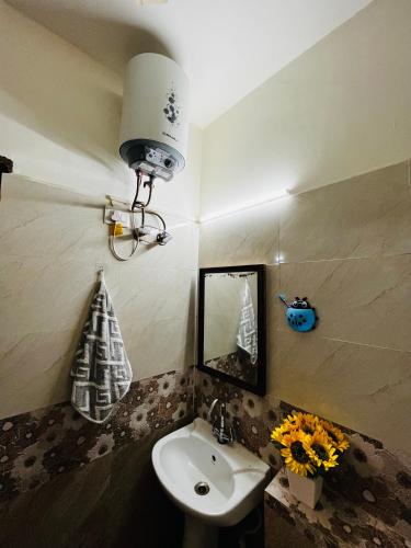 a bathroom with a sink and a mirror at Oakèra in Agra