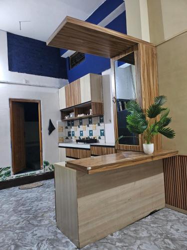 a kitchen with a counter with a potted plant on it at The Glory Apartment room 1 in Imphal