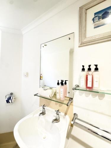 a bathroom with a sink and a mirror at studio Ex hotel room city 107 in Adelaide
