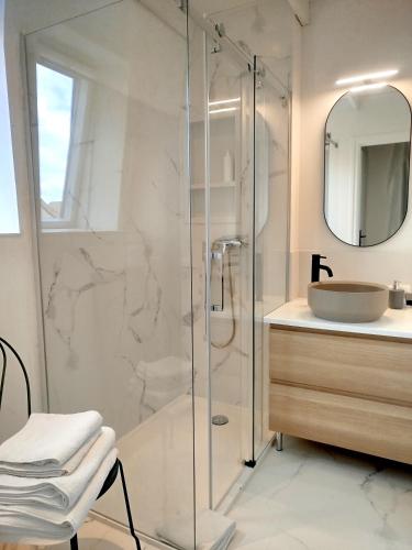 a bathroom with a shower and a sink at Studio à la VILLA VOLTAIRE in Clamart