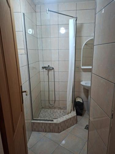 a bathroom with a shower and a sink at Apartman Perast in Perast