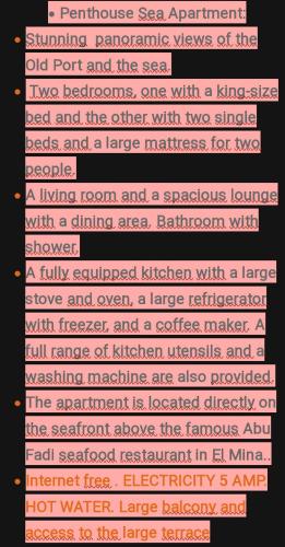 a bunch of different texts on a black background at Penthouse Sea Apartment in El Mîna
