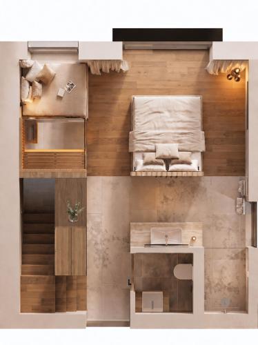 a floor plan of a small room with a bed at AMIL chalets dolomites - Guests aged 14 and over in Arnbach
