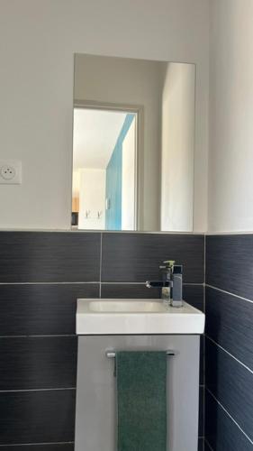 a bathroom with a sink and a mirror at Studio Provence in Istres