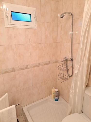 a bathroom with a shower and a bath tub at Casa da Miquinhas I in Ponte da Barca