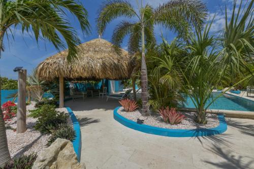 a resort with a pool and a straw umbrella at Atupa House in Noord