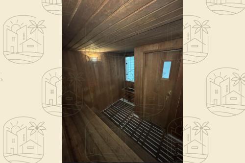 a collage of three pictures of a hallway with a door at Flat Guarulhos - 2 in Guarulhos