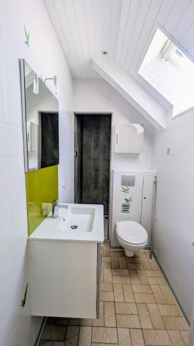 a bathroom with a white sink and a toilet at Gîte de la Verdière Spa Pool Valley in Le Sourn