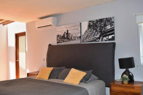 a bedroom with a bed and a picture on the wall at Valentin House, very spacious and cozy. in San Luis Potosí