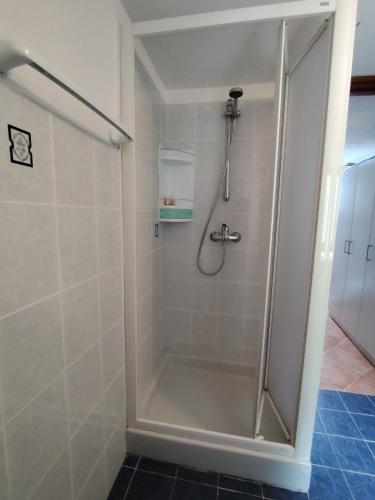a shower with a glass door in a bathroom at Casa Allegra in Pont-Saint-Martin