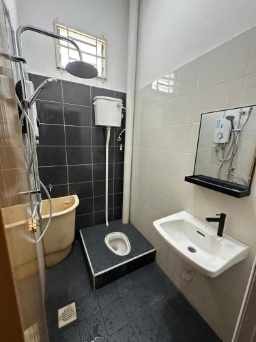 a bathroom with a shower and a sink and a toilet at DeSyafiq Homestay in Kuala Kedah