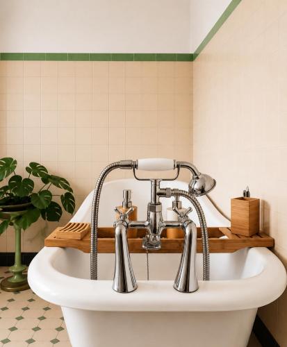 a bath tub with a faucet in a bathroom at Chambre dans villa privée, charme et confort proche Vélodrome & plages - Parking privé in Marseille